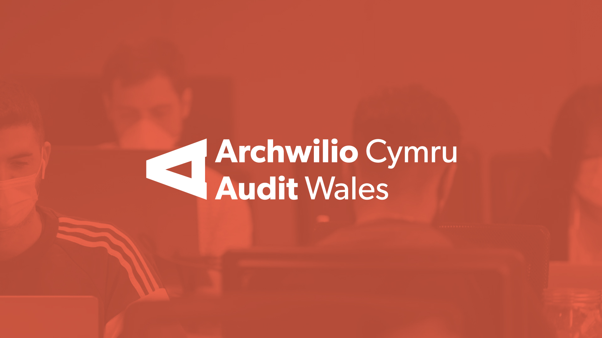 Audit Wales logo with image of people using computers in the background